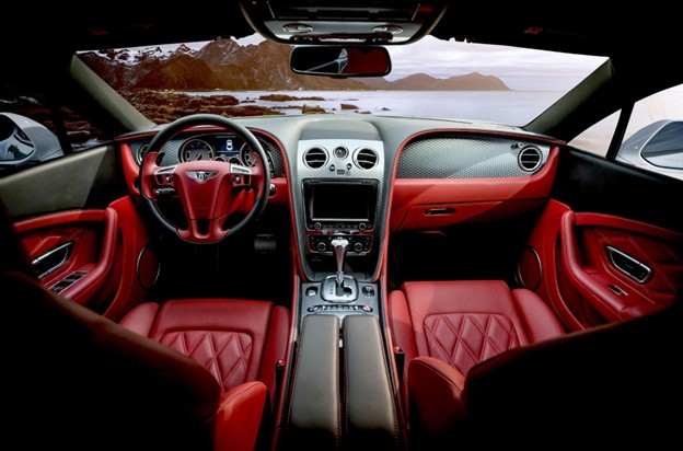Red interior of a vehicle